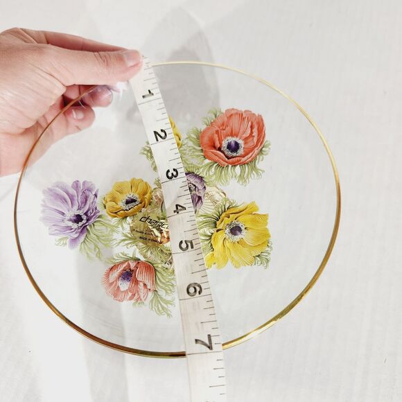 Chance Glass England Lot of 3 Anemone Floral Painted Serving Plate Pedestal Vtg - Picture 7 of 13